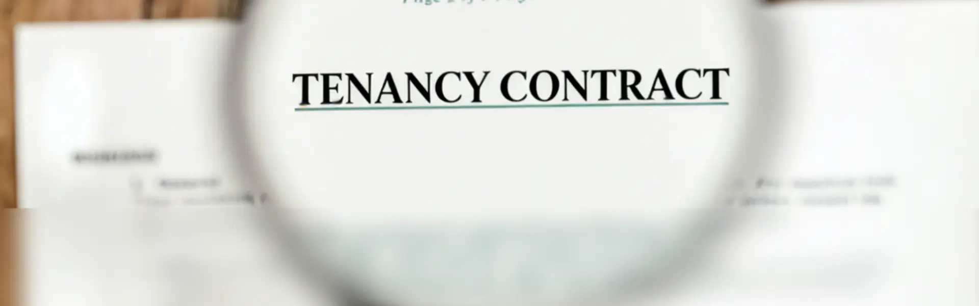 Magnifying glass over a tenancy contract sample in Dubai highlighting the bold title on a white document